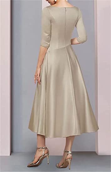 3/4 Sleeves Ruched Satin V-Neck Mother of Bride Dress Wedding Guest Dress-newarrivaldress