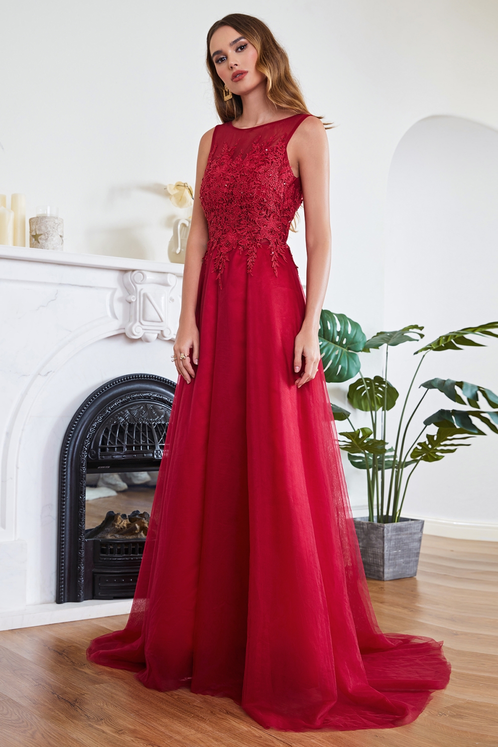 ABRIL | A-line Court Train Tulle Evening Dress with Appliques-newarrivaldress
