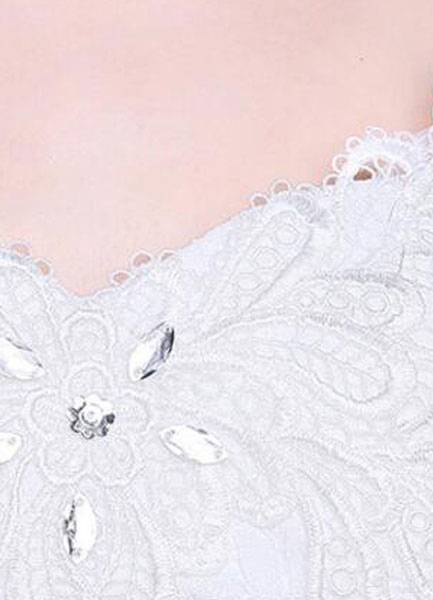 Ivory Wedding Dress Lace Sleeveless V Neck Rhinestones Beaded A-Line Floor Length Bridal Gown-newarrivaldress