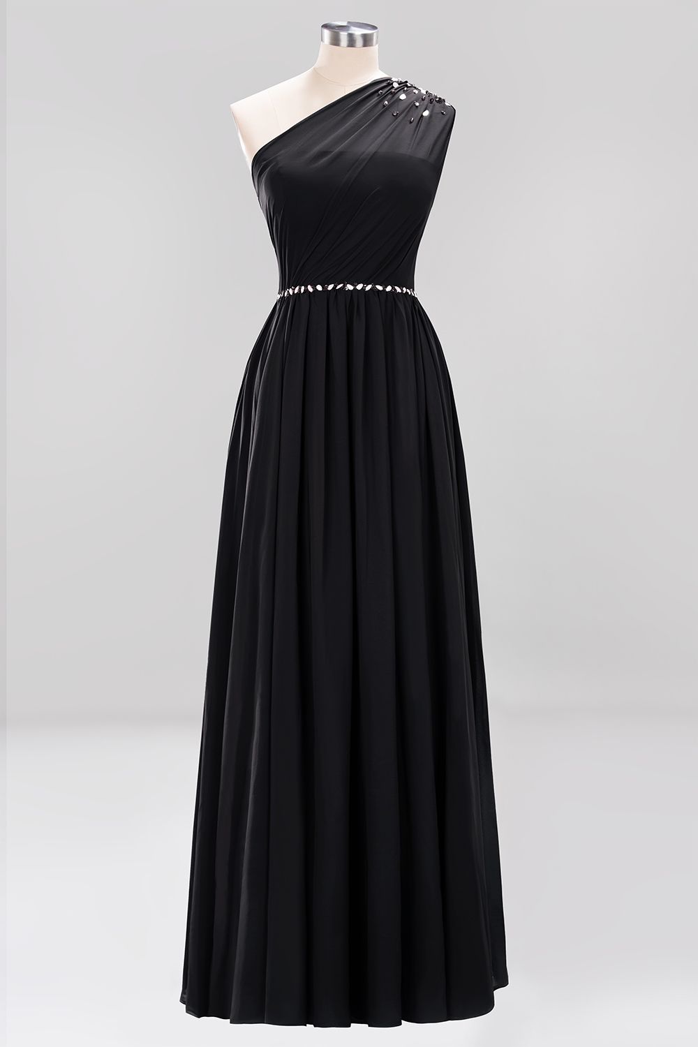 Elegant A-Line Burgundy Chiffon One-Shoulder Sleeveless Ruffles Floor-Length Bridesmaid Dresses with Beadings-newarrivaldress