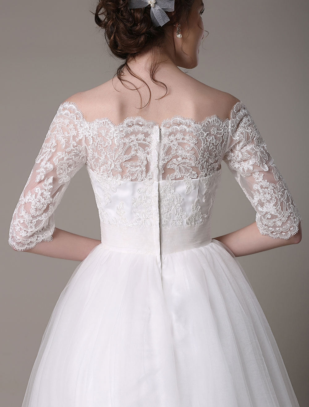 Lace Wedding Dresses 2021 Short Off The Shoulder A Line Knee Length Waist Rhinestone Bridal Dress Exclusive-newarrivaldress