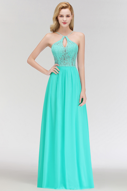 MADELEINE | A-line Keyhole Neckline Lace Top Long Spaghetti Bridesmaid Dresses-newarrivaldress