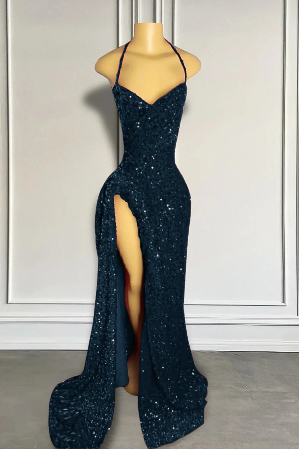 Red Sequins Prom Dress with Slit Shiny Floor-Length Party Dress-newarrivaldress