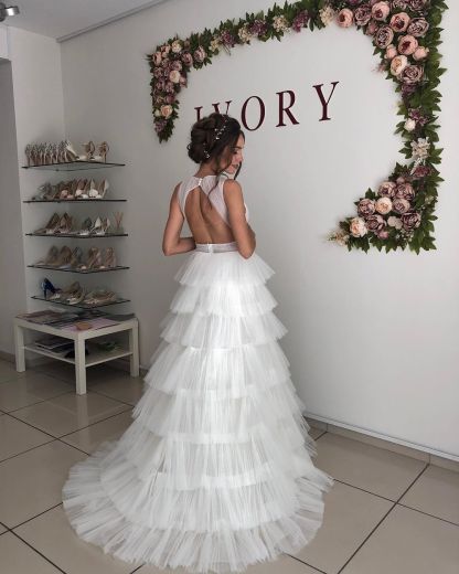 Straps V-neck A-line Wedding Dresses | Tulle Ruffles Floor Length Bridal Gowns Online-newarrivaldress