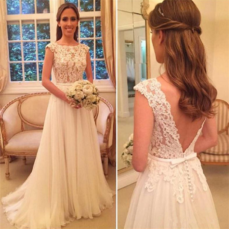 Lace Tulle Online-Back Elegant Button A-Line Wedding Dresses-newarrivaldress