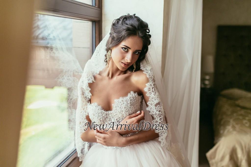 Custom Made Tulle Princess Beadings Sweetheart Wedding Dress-newarrivaldress