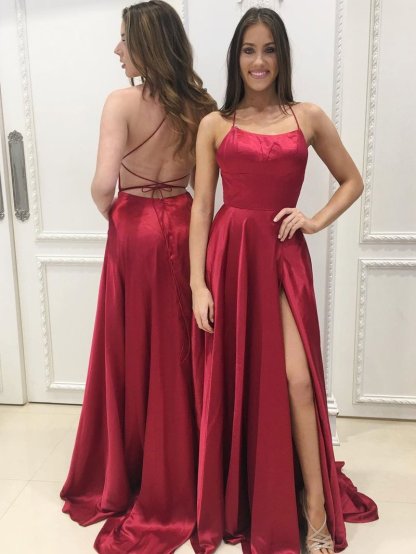 Sexy Red Sleeveless A-line Front Split Backless Prom Dress-newarrivaldress