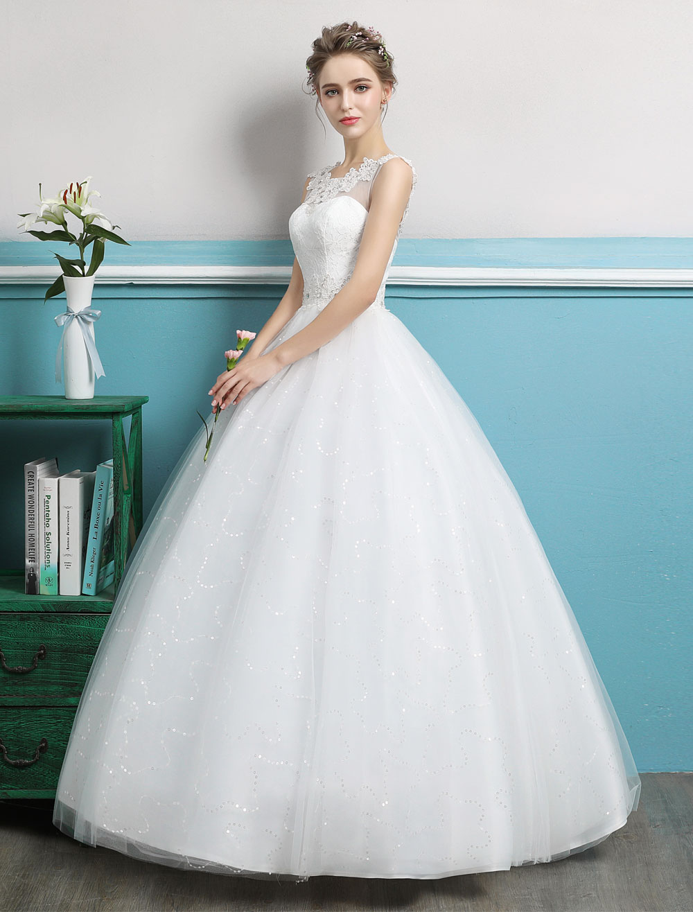 Princess Ball Gown Wedding Dresses Tulle Backless Ivory Beading Floor Length Bridal Dress-newarrivaldress