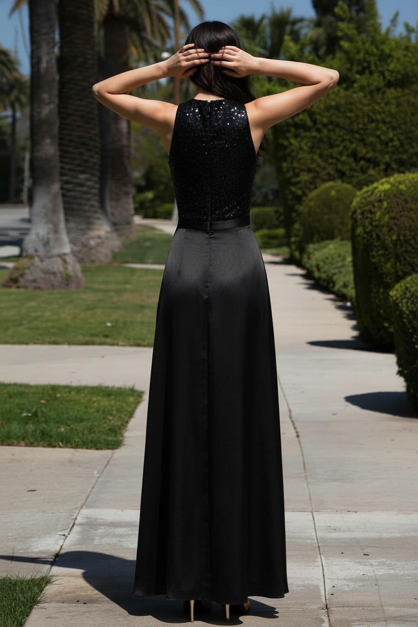 High Neck Front Slit Chiffon Formal Dress | Lace Long Prom Dress Online-newarrivaldress