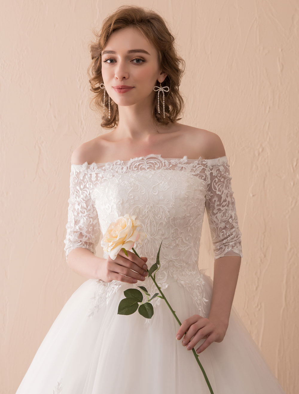 Wedding Dresses Princess Lace Off The Shoulder Bridal Gown Half Sleeve Floor Length Bridal Dress-newarrivaldress