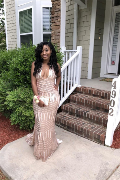 Sexy Halter Sequins Sleeveless Mermaid Prom Dresses-newarrivaldress