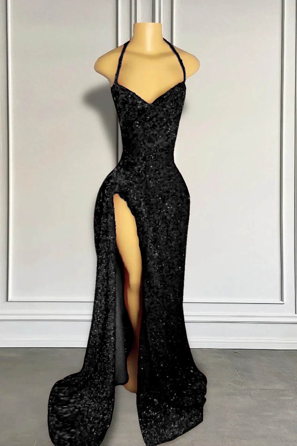 Red Sequins Prom Dress with Slit Shiny Floor-Length Party Dress-newarrivaldress