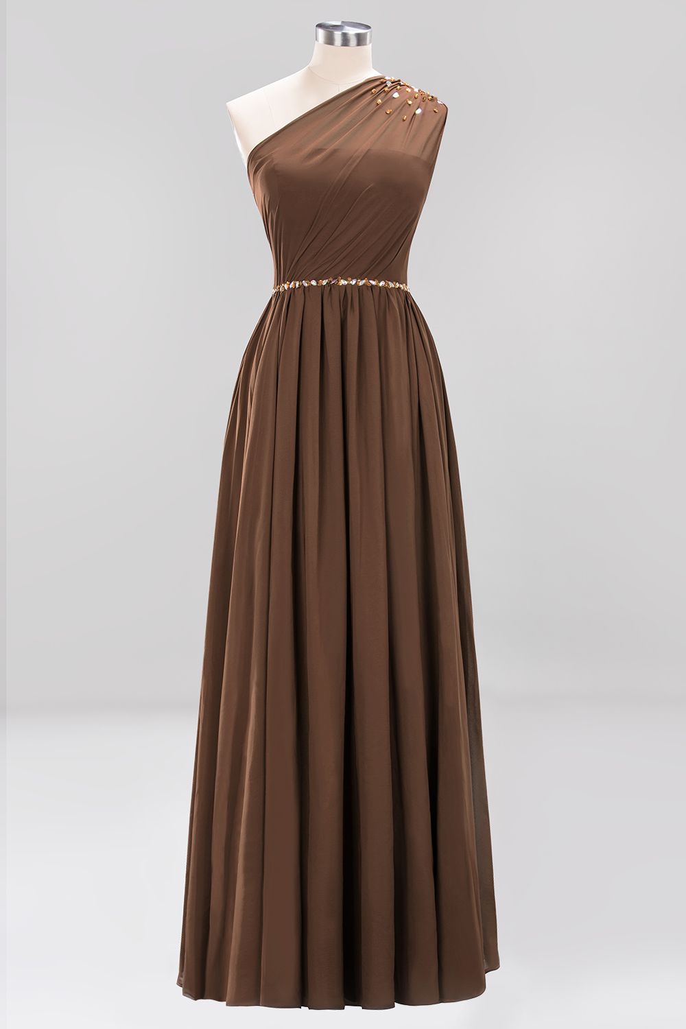 Elegant A-Line Burgundy Chiffon One-Shoulder Sleeveless Ruffles Floor-Length Bridesmaid Dresses with Beadings-newarrivaldress
