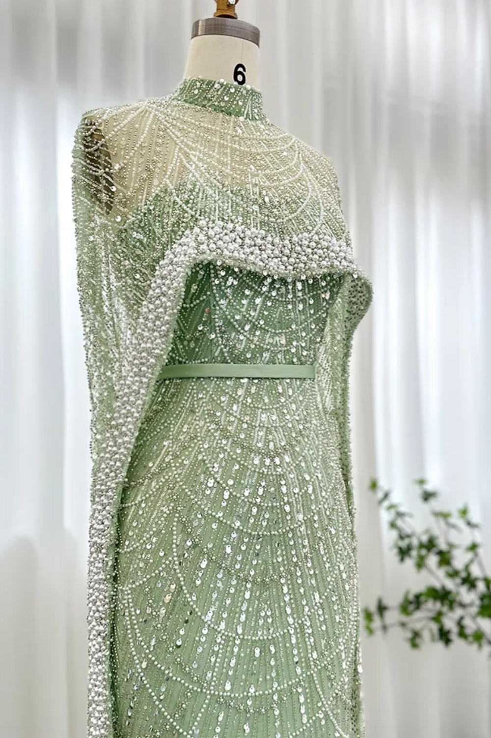 Elegant Arabic Mermaid Evening Gown with Cape Sparkly Beadings Floor Length Special Occasion Dress-newarrivaldress