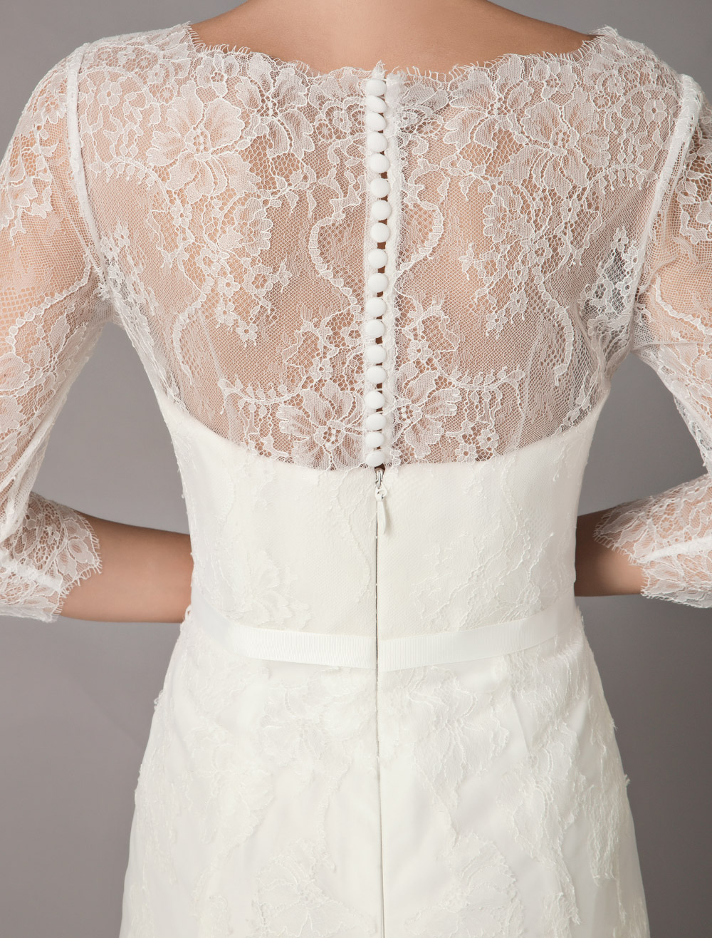 Wedding Dresses A Line Ivory V Neck Lace Tulle Half Sleeve Bridal Dress With Train-newarrivaldress