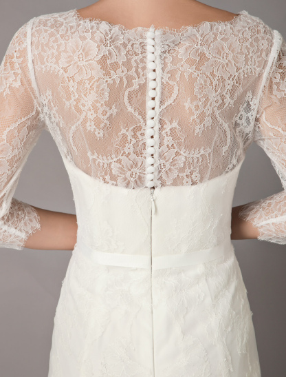 Wedding Dresses A Line Ivory V Neck Lace Tulle Half Sleeve Bridal Dress With Train-newarrivaldress