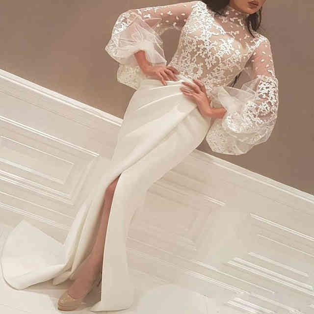 Elegant New Arrival Beautiful Lace High Neck Long Sleeve Wedding Dresses-newarrivaldress