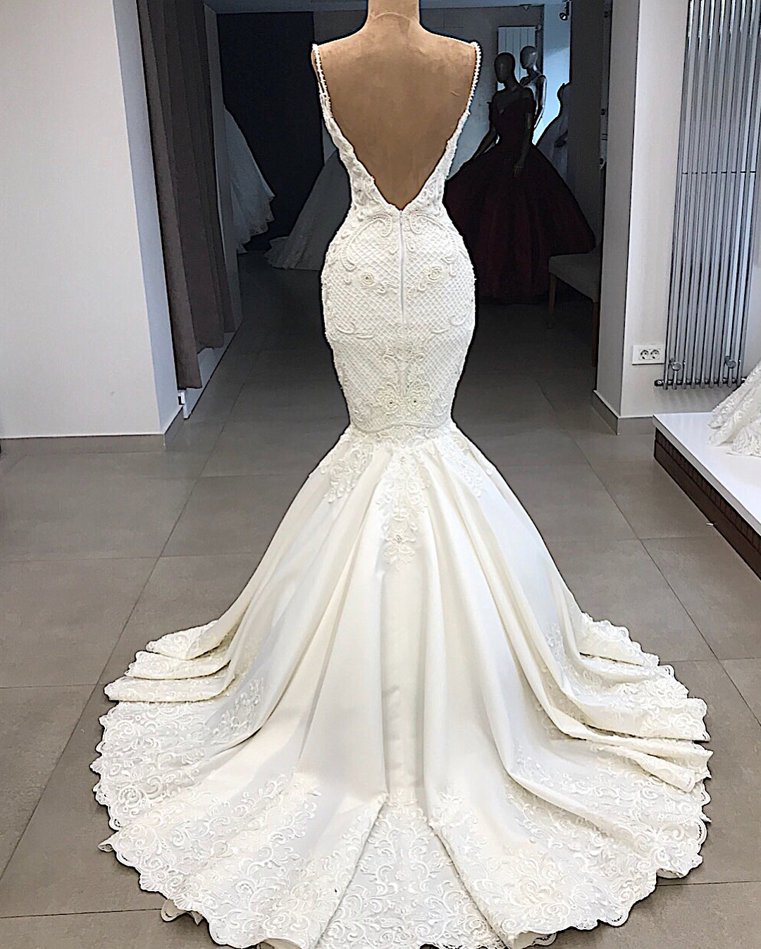 Spaghetti Straps Lace Mermaid Wedding Dresses Overskirt | Appliques Detachable Satin Backless Bridal Gowns 2021 BC0776-newarrivaldress