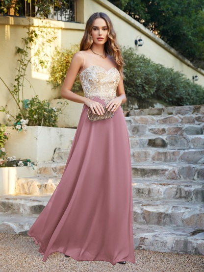 Elegant Sleeveless Chiffon Aline Evening Dress Lace Appliques Formal Dress-newarrivaldress