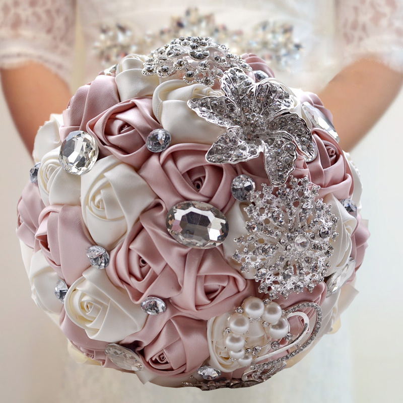 Colorful Silk Rose Crystal Beading Wedding Bouquet | Newarrivaldress.com
