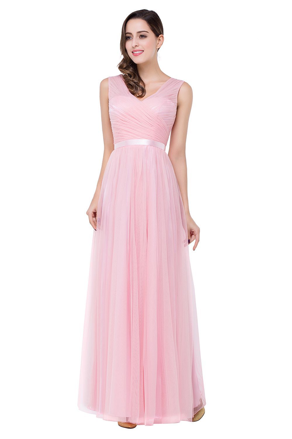 ELLIOT | A-line Sleeveless V-neck Floor-length Tulle Bridesmaid Dresses-newarrivaldress