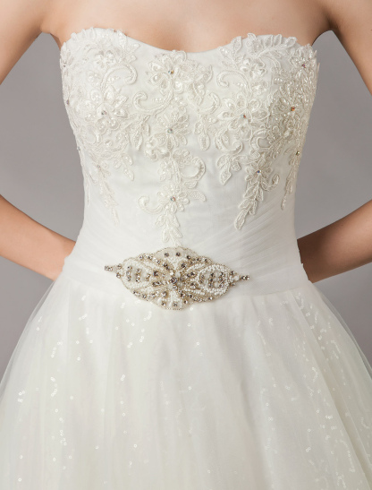Wedding Dresses Ivory Strapless Lace Beaded Chapel Train Bridal Gowns-newarrivaldress
