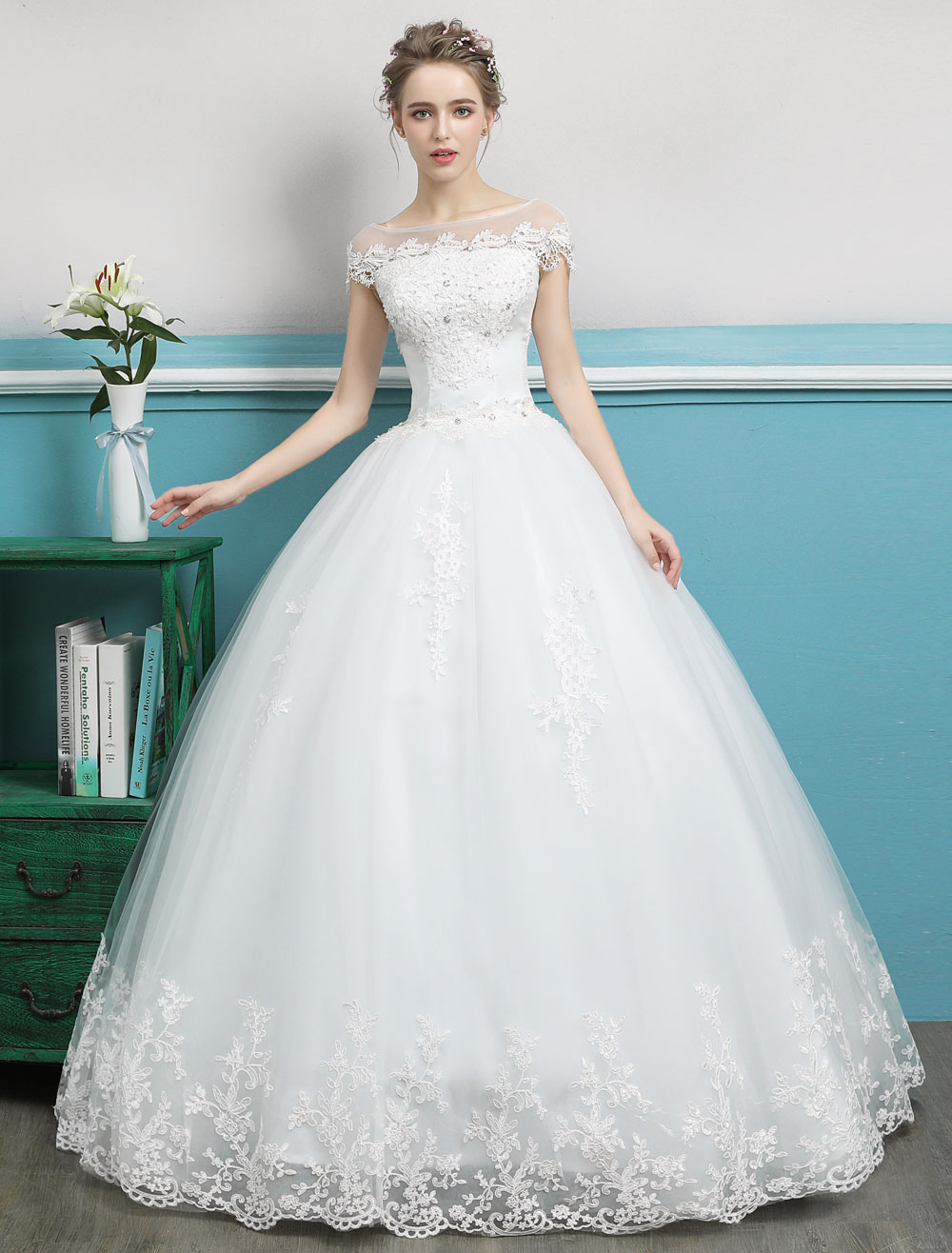 Princess Wedding Dresses Ball Gowns Lace Beaded Ivory Floor Length Bridal Dress-newarrivaldress