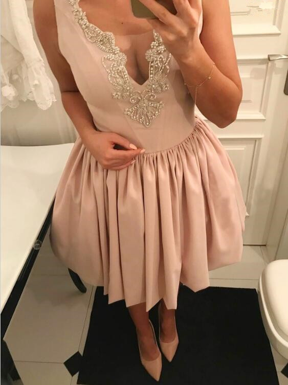 Pink Straps Short Sleeveless Lace Homecoming Dress-newarrivaldress
