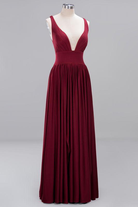 Elegant V-Neck Sleeveless Bridesmaid Dress |Aline Floor Length Bridesmaid Dress With Slit-newarrivaldress