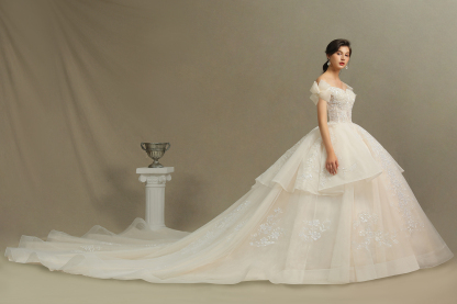 Off Shoulder Aline White Princess Bridal Gown Floor Length Lace Wedding Dress