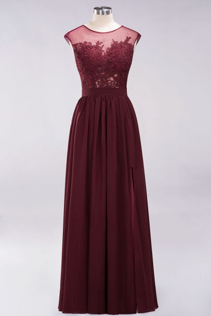 A-line Chiffon Lace Jewel Sleeveless Floor-Length Bridesmaid Dresses with Appliques-newarrivaldress
