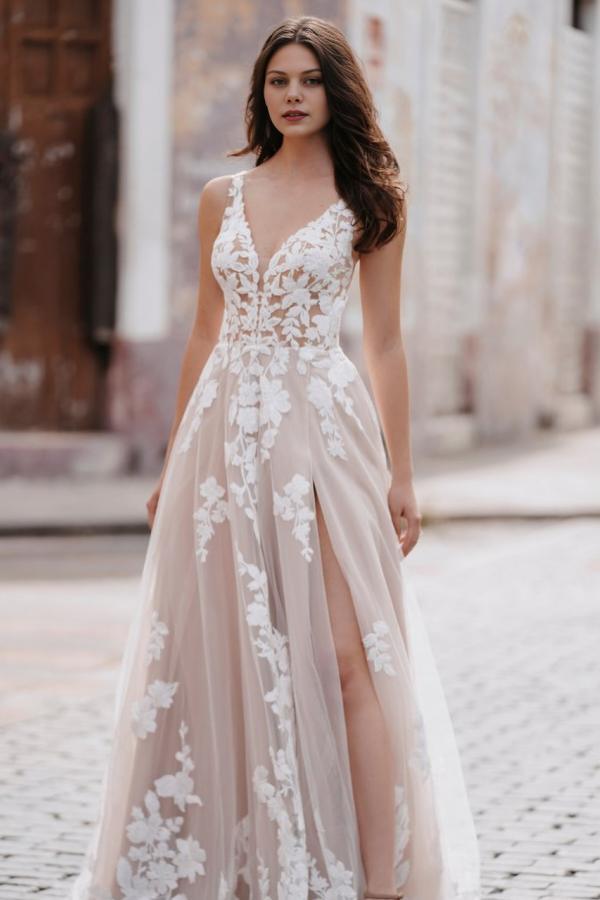 Modest Sleeveless Tulle Aline Wedding Dress Front Split Simple Bridal Dress-newarrivaldress