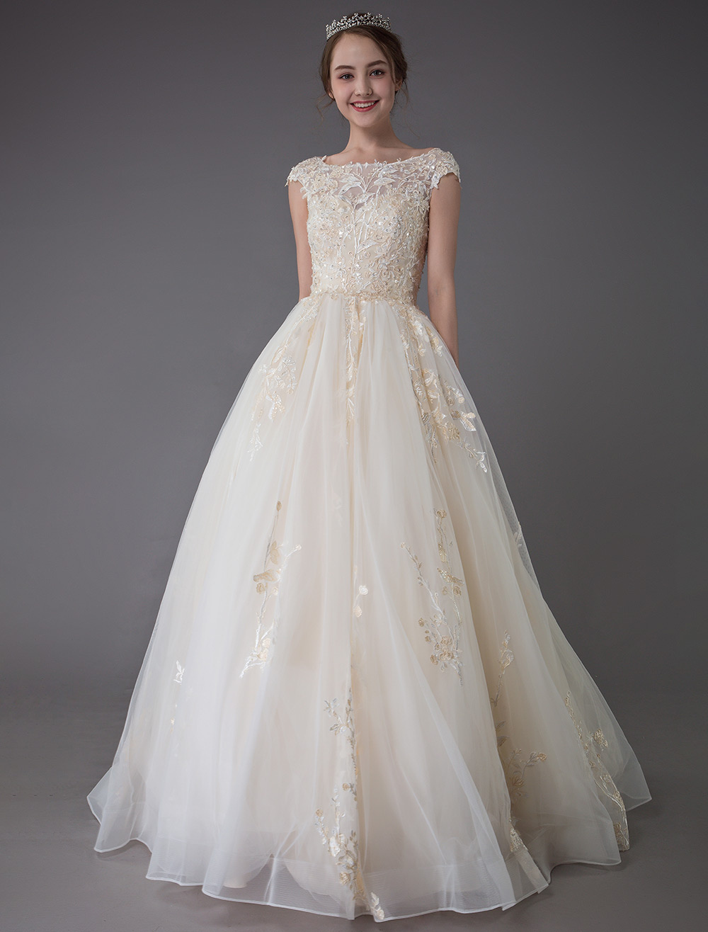 Wedding Dresses Princess Ball Gowns Champagne Lace Applique Beaded Colored Maxi Bridal Dress-newarrivaldress