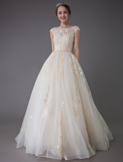 Wedding Dresses Princess Ball Gowns Champagne Lace Applique Beaded Colored Maxi Bridal Dress-newarrivaldress