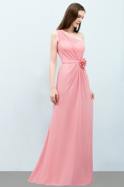 SHERA | Mermaid Floor Length One-shoulder Ruffled Chiffon Bridesmaid Dresses with Flower-newarrivaldress