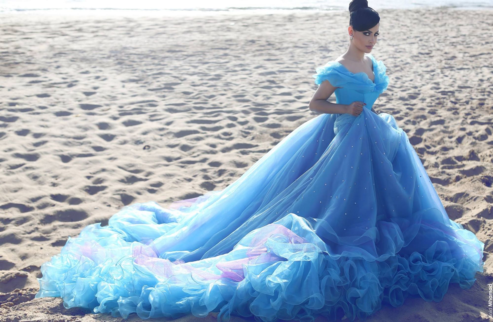 Glamorous Princess Wedding Dresses Sexy Off The Shoulder Blue Chapel Train Party Gowns-newarrivaldress