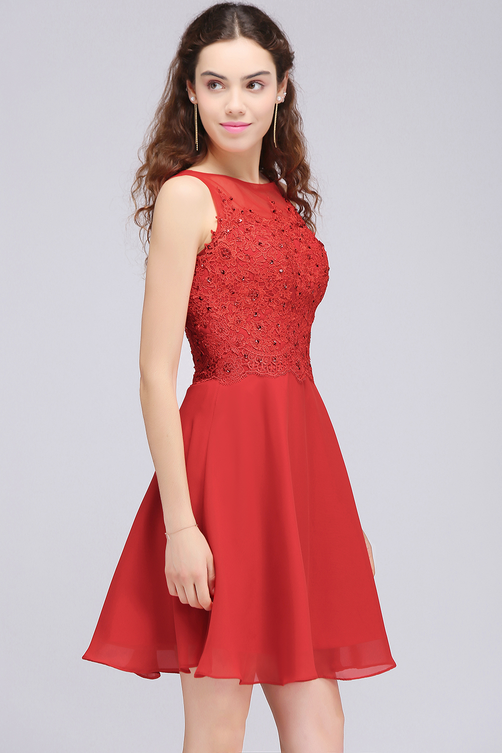 CASEY | A-line Short Chiffon Red Homecoming Dresses with Lace Appliques-newarrivaldress