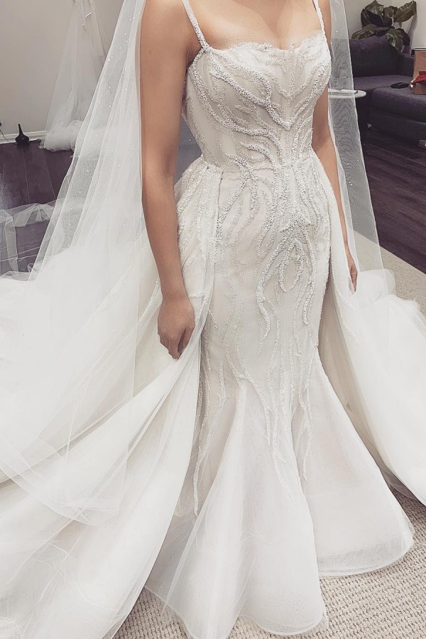 Spaghetti Straps Sequins Mermaid Wedding Dresses | Bridal Gowns With Detachable Train-newarrivaldress