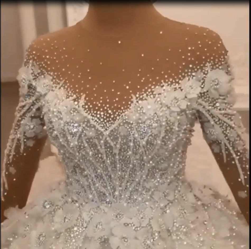 Luxurious Crystals Floral Bridal Gown with Long Sleeves-newarrivaldress