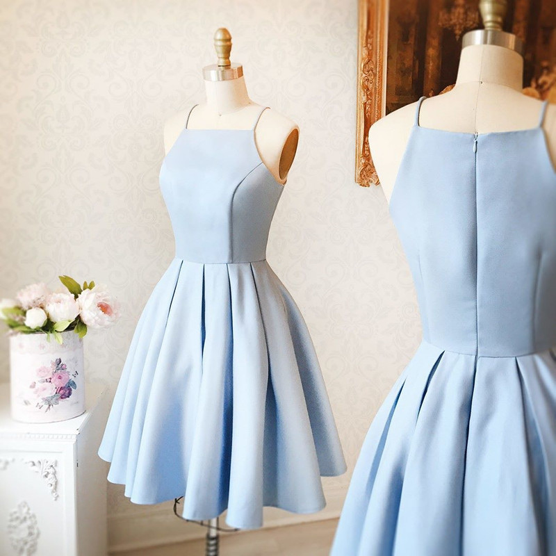 Simple Blue Sleeveless Custom Made A-line Zipper Sexy Short Homecoming Dresses BA7095