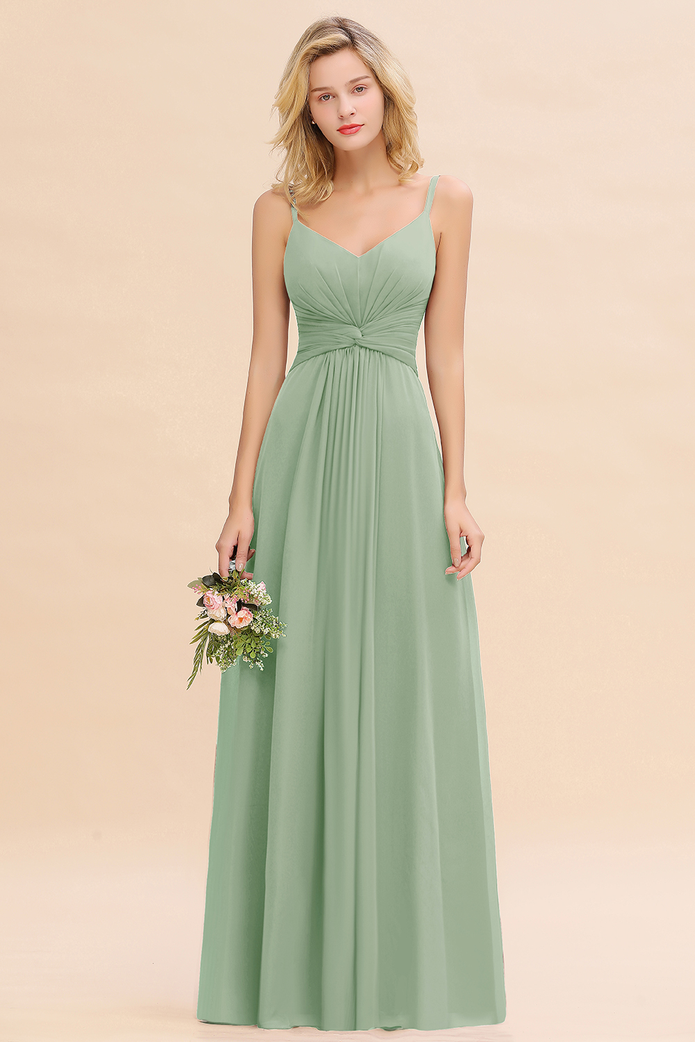 Elegant Sleeveless Ruffle Chiffon Bridesmaid Dress Affordable Backless Long Wedding Party Dress-newarrivaldress