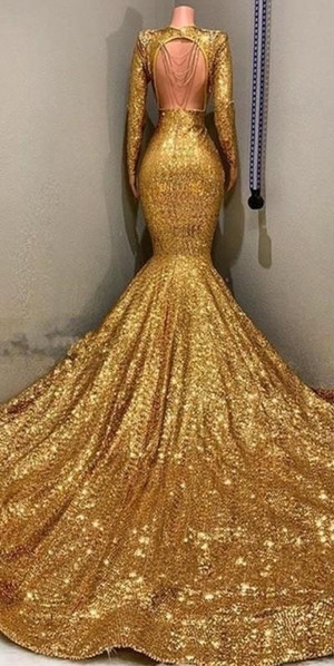 Gorgeous Mermaid Sequins Long Sleeve Floor Length Long Prom Dresses-newarrivaldress