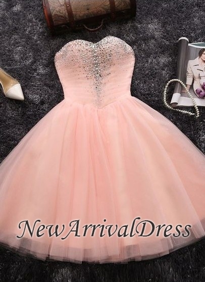 Pink Sweetheart Neck Crystals Custom Made A-line Elegant Sexy Short Homecoming Dresses-newarrivaldress