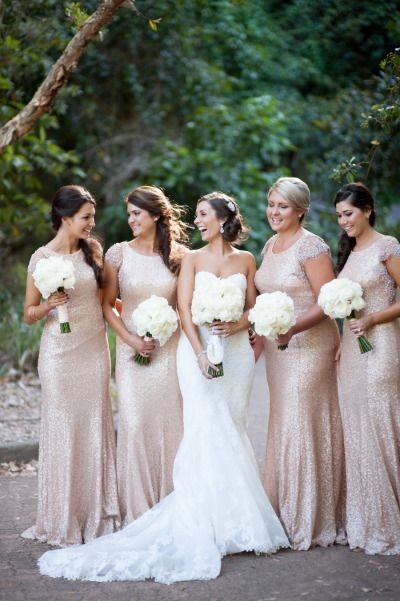 Sequined Crystal Short SleeveBridesmaid Dress Sexy Sweep Train Wedding Party Dresses-newarrivaldress