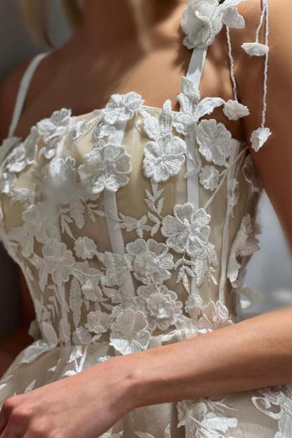 Chic Sleeveless Tulle Lace Short Wedding Dresses with Flowers Pattern-newarrivaldress