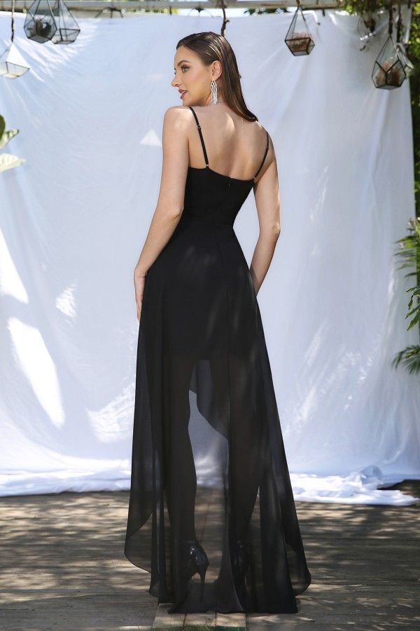 Chic Straps Sleeveless Hi-Lo Party Dress Backless Chiffon Prom Dress-newarrivaldress