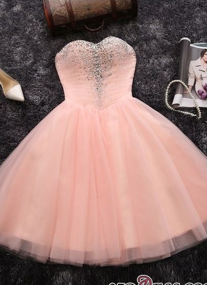 Pink Sweetheart Neck Crystals Custom Made A-line Elegant Sexy Short Homecoming Dresses-newarrivaldress