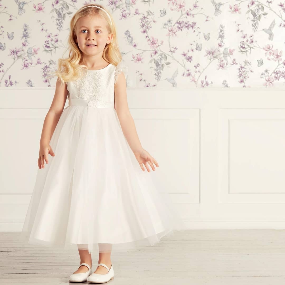Cap Sleeves Lace Tulle Flower Girl Dress with Ribbon Belt-newarrivaldress