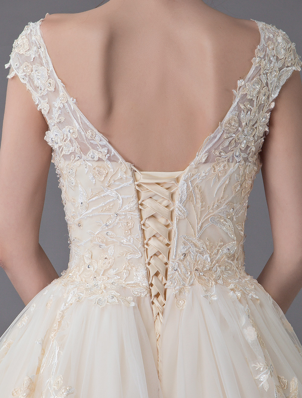 Wedding Dresses Princess Ball Gowns Champagne Lace Applique Beaded Colored Maxi Bridal Dress-newarrivaldress