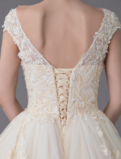 Wedding Dresses Princess Ball Gowns Champagne Lace Applique Beaded Colored Maxi Bridal Dress-newarrivaldress